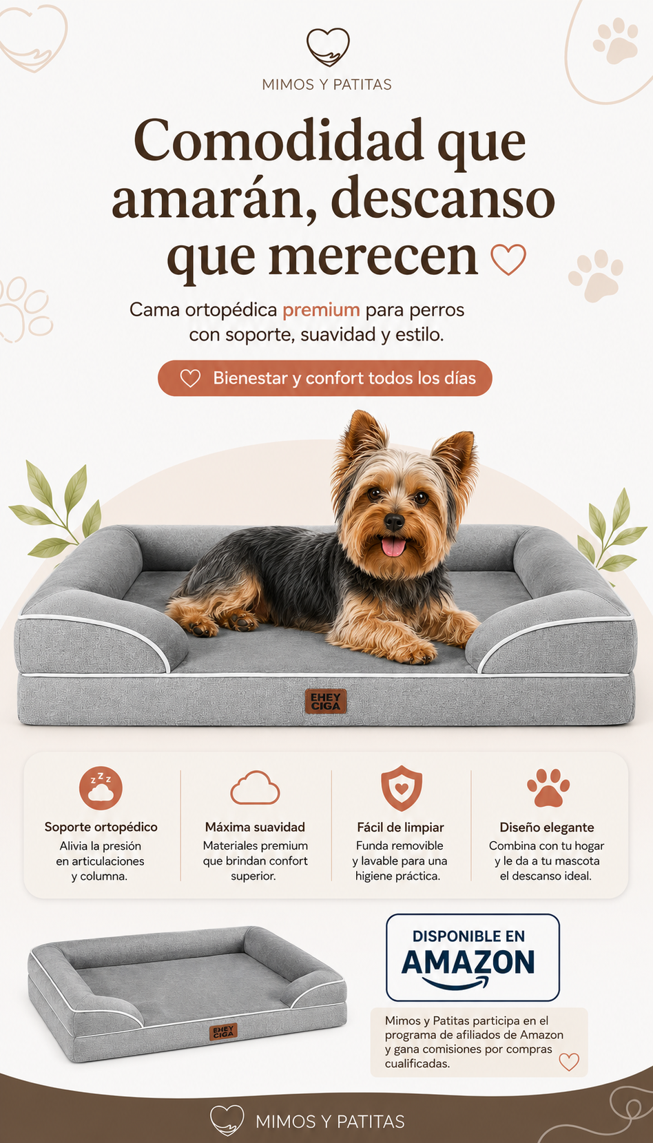 EHEYCIGA – Cama Ortopédica Impermeable para Perros Extragrandes (44x32 pulg.)